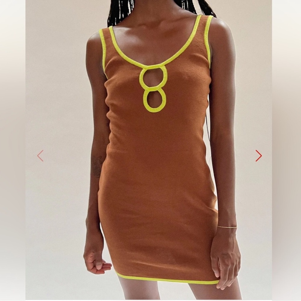 NWT Another Girl Bodycon Dress Stretchy Knit Chocolate Brown Neon Contrast sz L